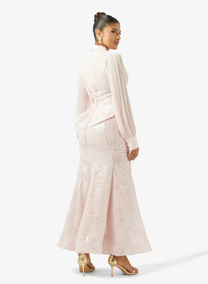 خزانة Blouse With Shimmer Skirt Set